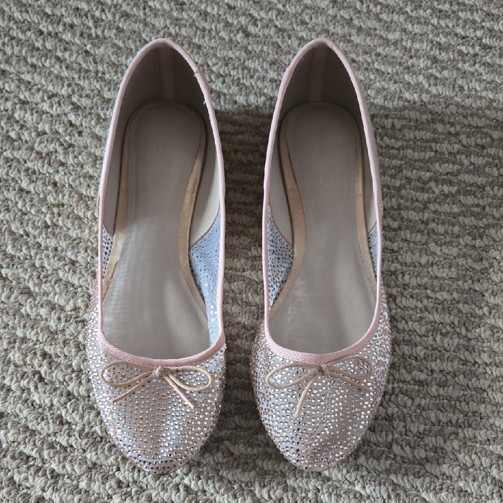 Women's Rose Gold Rhinestone Ballet Flats